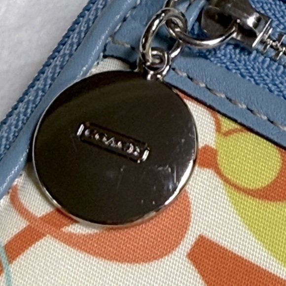 Coach Wristlet Wallet Multicolor Butterfly Print Canvas Blue Trim Zip Around - Picture 9 of 12